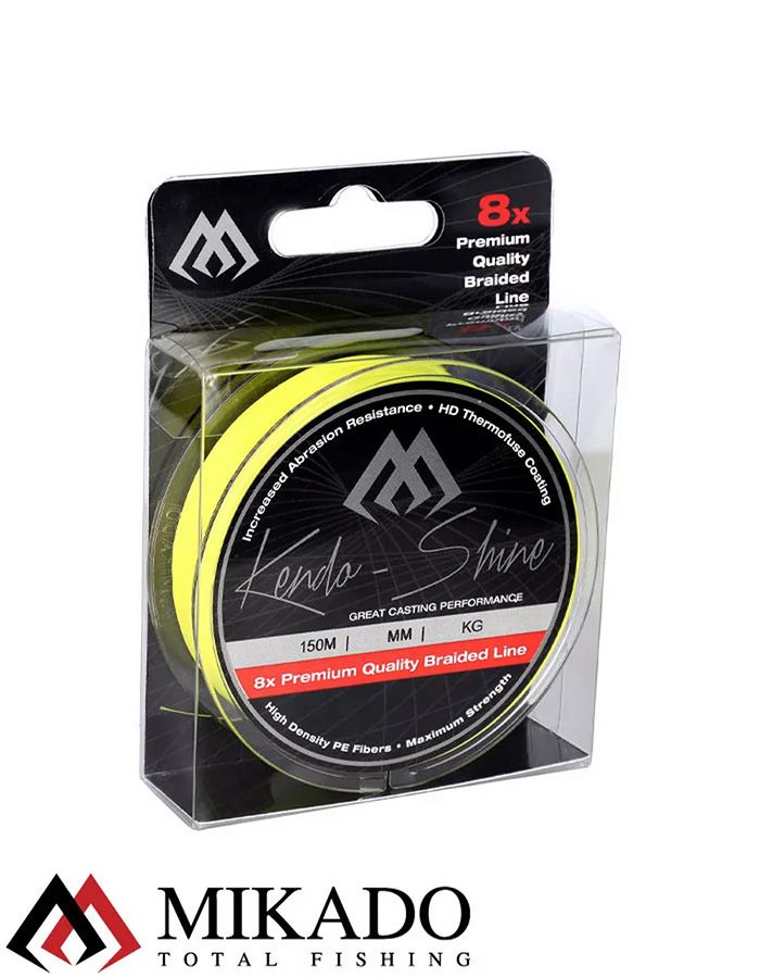 Плетеный шнур Mikado KENDO SHINE 8-x HDPE 0.18 yellow (150 м) 17,81 кг.