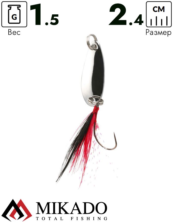 Блесна колеблющаяся Mikado MINI с хвостом 1.5 г., 2.4 см., серебро-серебро