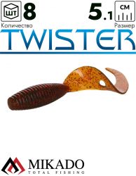 Твистер Mikado TWISTER 51 мм., 1.5 г. MOTOROIL RED (8 шт.)