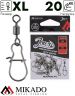 Вертлюг роликовый Mikado JAWS с застежкой, №XL, 20кг., никель (10шт.)