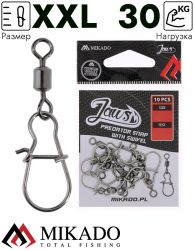 Вертлюг роликовый Mikado JAWS с застежкой, №XXL, 30кг., никель (10шт.)