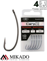 Крючки Mikado Carp Fine Line с тефлоновым покрытием - 3303 № 4 (с ушком)( 10 шт.)