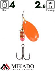 Блесна вращающаяся Mikado FOCUS №2, 4 г., серебро оранжевый (fluorescent), длина лепестка 28 мм.