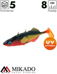 Виброхвост Mikado REAL FISH колюшка 8см., черно-красный (5шт.)