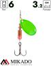 Блесна вращающаяся Mikado FOCUS №3, 6 г., серебро зеленый (fluorescent), длина лепестка 32 мм.