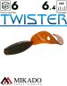 Твистер Mikado TWISTER 64 мм., 2.7 г., MOTOROIL GOLD (6 шт.)