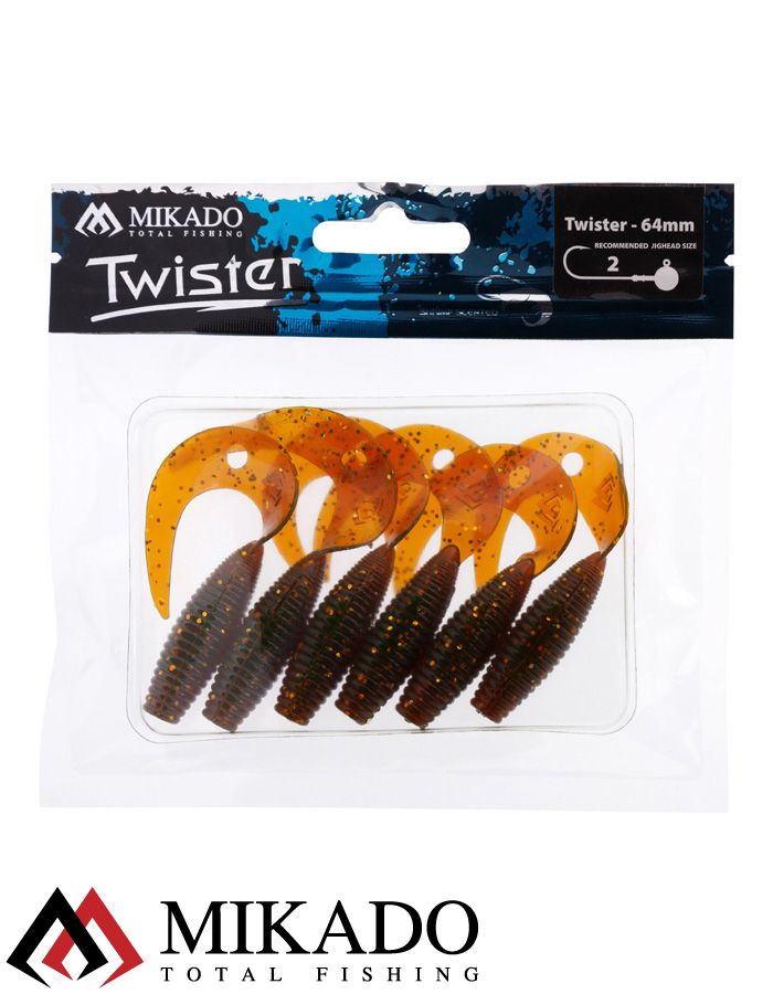 Твистер Mikado TWISTER 64 мм., 2.7 г., MOTOROIL GOLD (6 шт.)