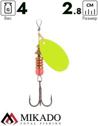 Блесна вращающаяся Mikado FOCUS №2, 4 г., серебро салатовый (fluorescent), длина лепестка 28 мм.