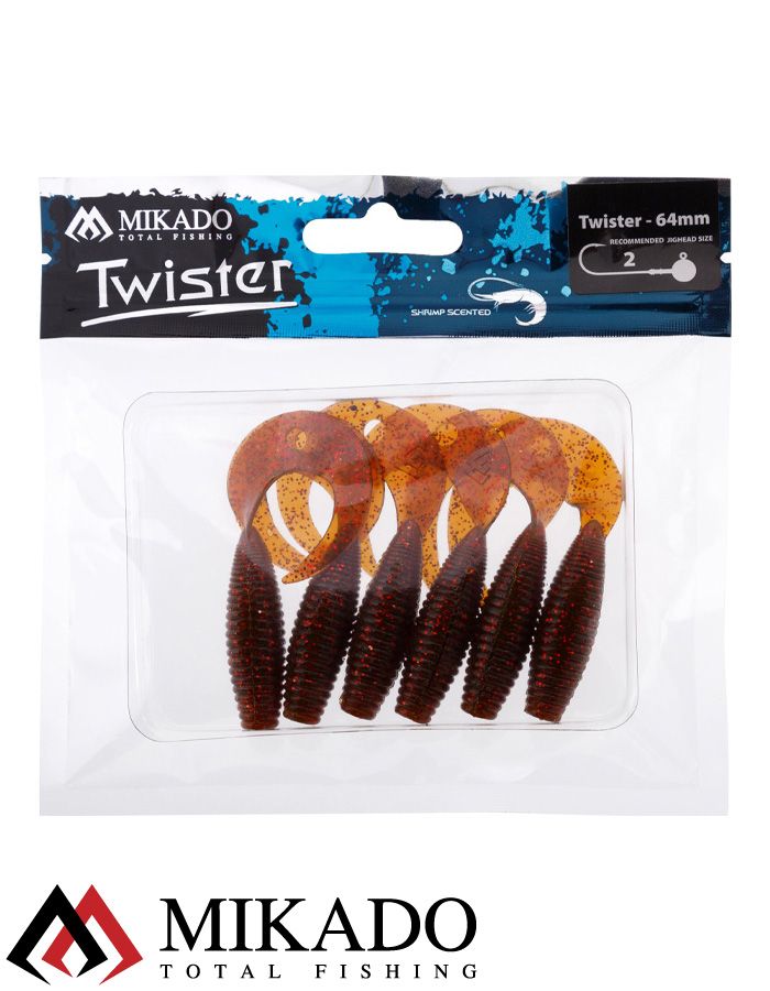 Твистер Mikado TWISTER 64 мм., 2.7 г., MOTOROIL RED (6 шт.)