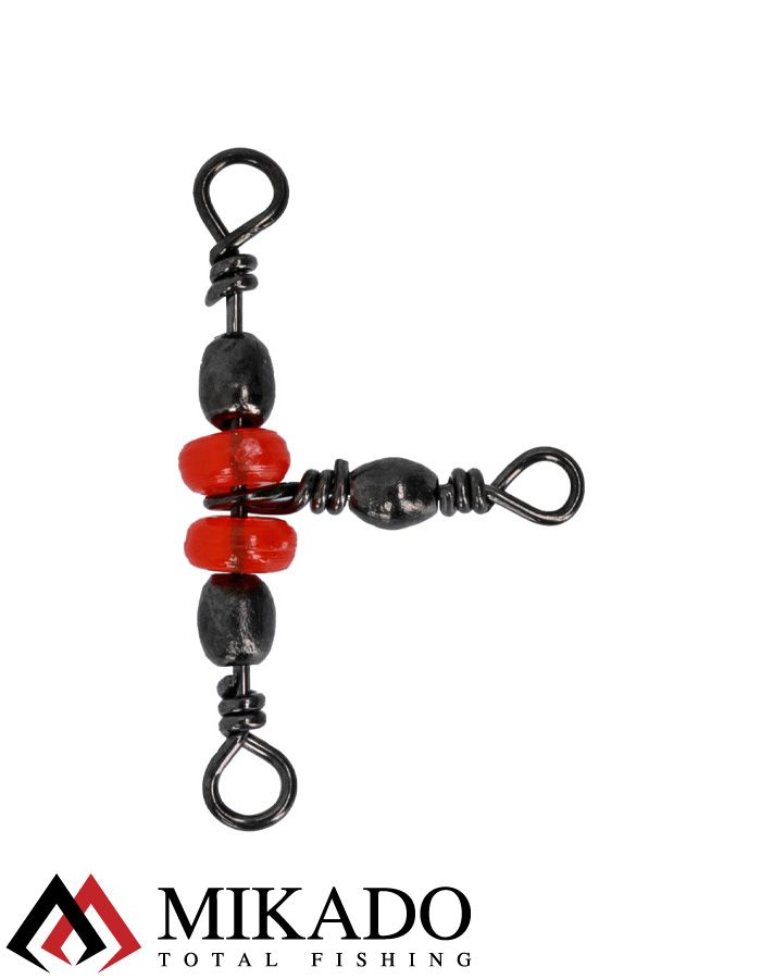 Вертлюжок тройной бочонок Mikado BN с красными бусинами № 10*12 тест 16 кг. (5 шт.)