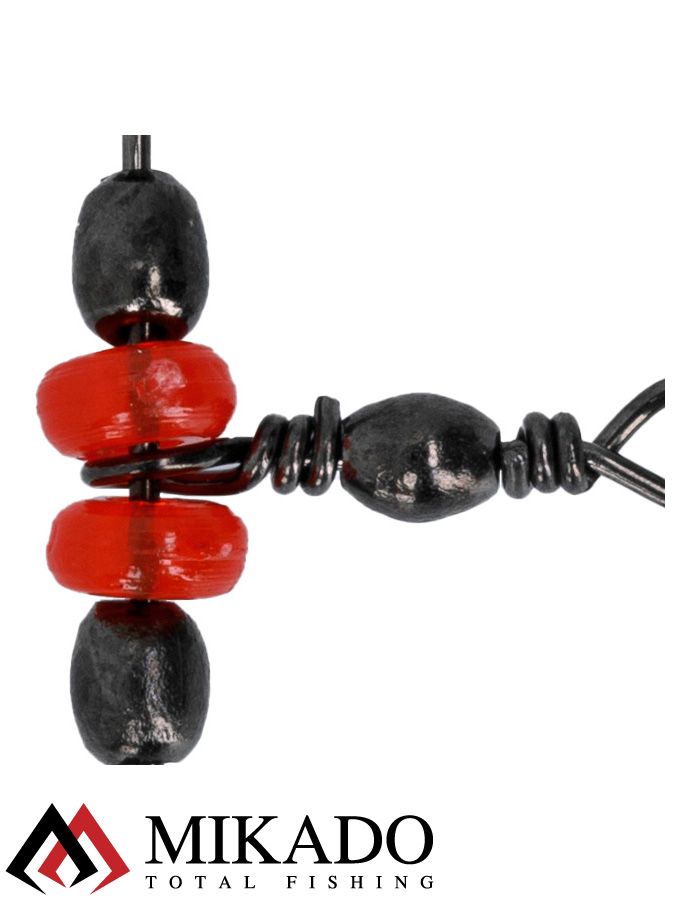 Вертлюжок тройной бочонок Mikado BN с красными бусинами № 10*12 тест 16 кг. (5 шт.)