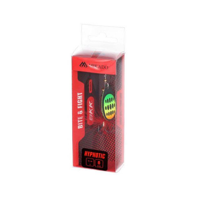 Блесна вращающаяся Mikado HYPNOTIC №0, 2.7 г., FIRETIGER, с красной кисточкой, тройник BKK