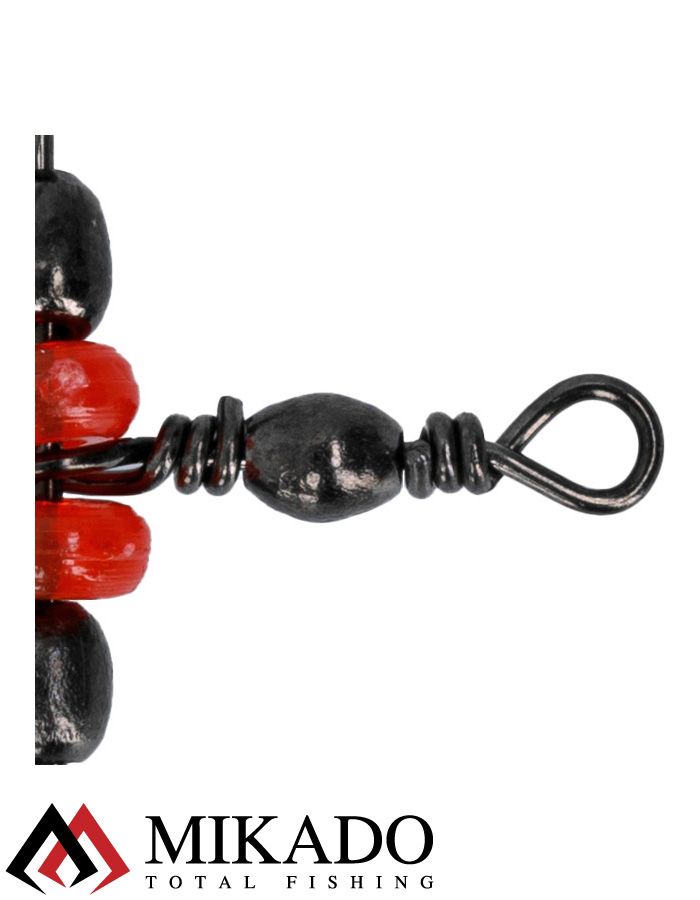 Вертлюжок тройной бочонок Mikado BN с красными бусинами № 14*16 тест 12 кг. (5 шт.)