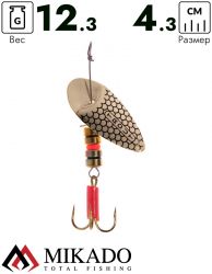 Блесна вращающаяся Mikado TROUT №2, 12.3 г., золото 00, длина лепестка 43 мм.