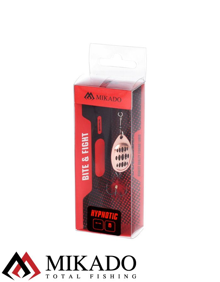 Блесна вращающаяся Mikado HYPNOTIC №1, 3.5 г., COOPER BLACK, с красной кисточкой, тройник BKK
