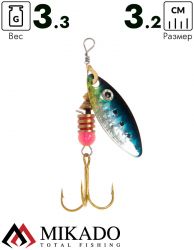 Блесна вращающаяся Mikado STREAM №1, 3.3 г., серебро 63 HOLO, длина лепестка 32 мм.