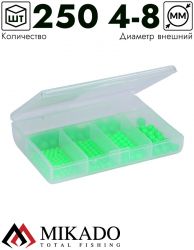 Набор бусин Mikado SURFCAST в коробке (зелёный-FLUO), шар 4,5,6,7,8мм (250 шт.)