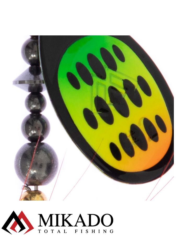 Блесна вращающаяся Mikado HYPNOTIC №1, 3.5 г., FIRETIGER, с красной кисточкой, тройник BKK