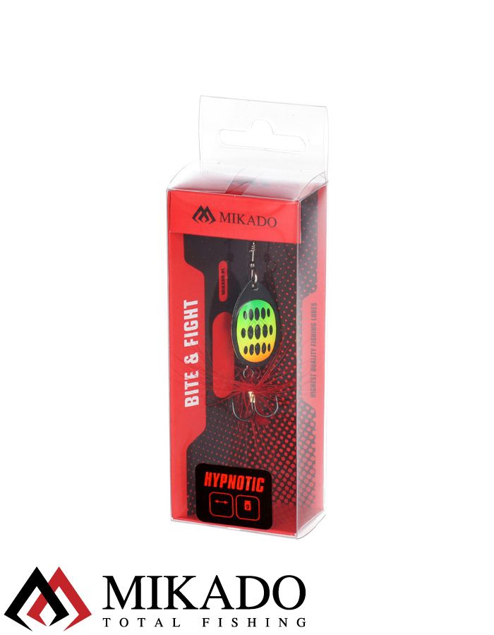Блесна вращающаяся Mikado HYPNOTIC №1, 3.5 г., FIRETIGER, с красной кисточкой, тройник BKK