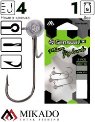 Джиг-головка Mikado SENSUAL NG 1гр., крючок №4, с зацепкой, черный никель (3шт.)