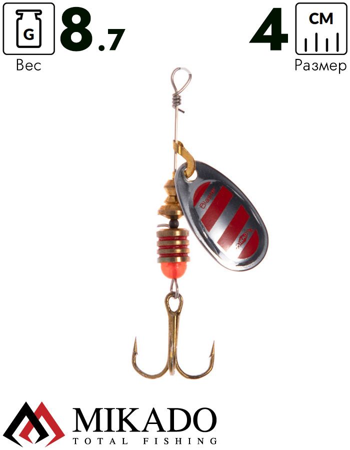 Блесна вращающаяся Mikado BLASTER №4, 8.7 г., серебро 22, длина лепестка 40 мм.