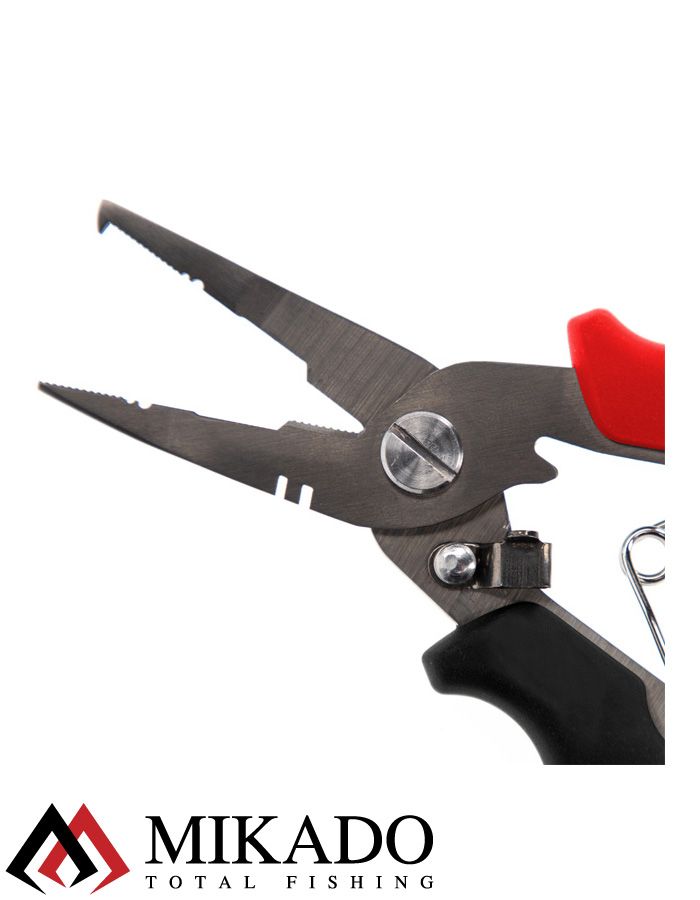 Плоскогубци рыболовны Mikado многофункциональные 16 см., сталь, красно-чёрные