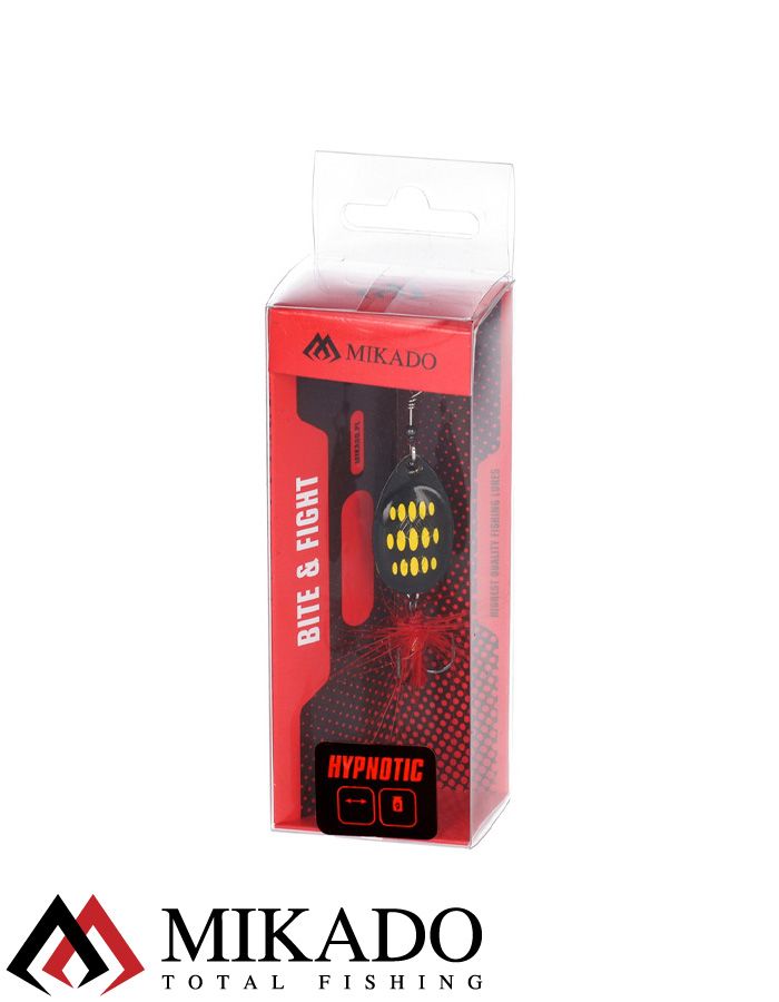 Блесна вращающаяся Mikado HYPNOTIC №2, 4.3 г., BEE, с красной кисточкой, тройник BKK