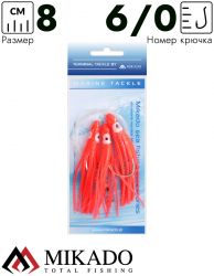 Морская оснастка Mikado OCTOPUS RIG 8 см, крючок №6/0 (3шт.) красная