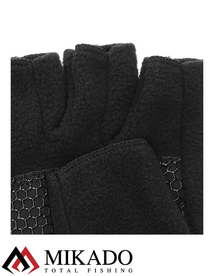 Перчатки рыболовные флисовые без пальцев Mikado UMR-11B-M чёрно-серые размер M
