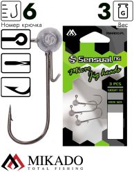 Джиг-головка Mikado SENSUAL NG 3гр., крючок №6, с зацепкой, черный никель (3шт.)