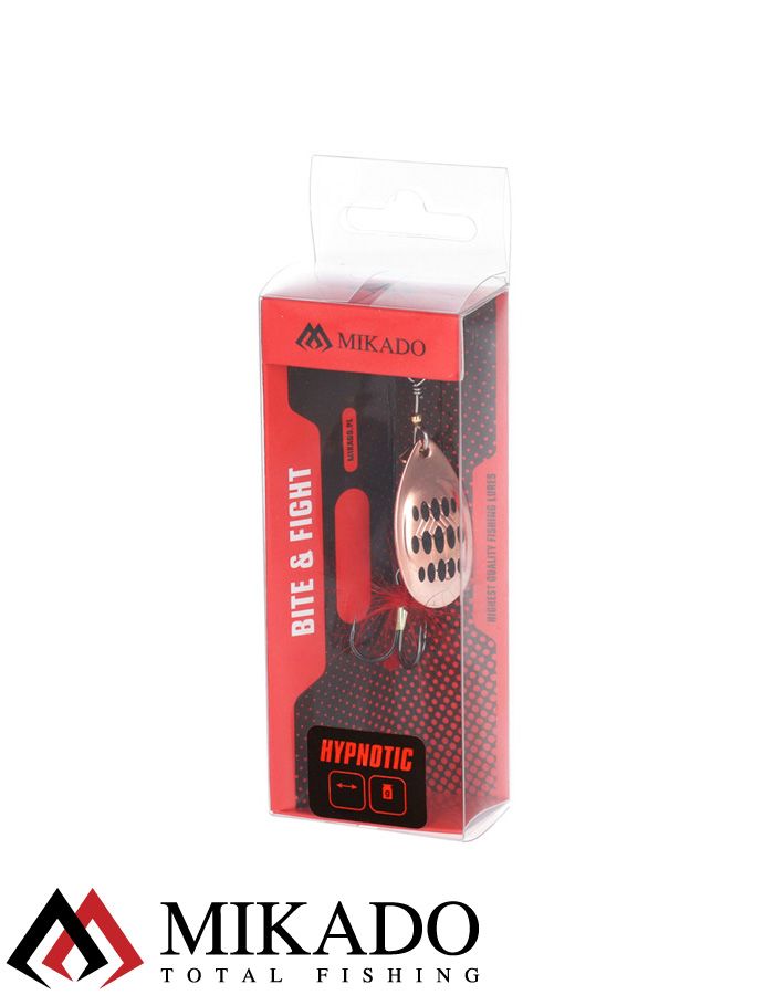 Блесна вращающаяся Mikado HYPNOTIC №3, 6,4 г., COOPER BLACK, с красной кисточкой, тройник BKK