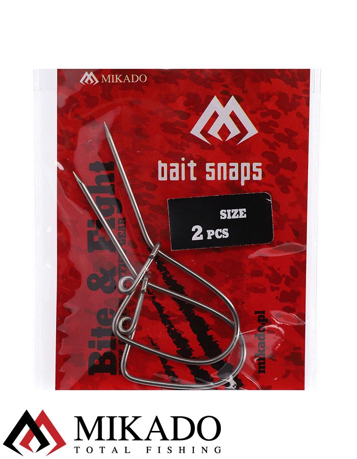 Застежка для крепления живца на сома Mikado CATFISH LIVE BAIT SNAP, размер L (упак. - 2 шт.), цвет никель, AMC-039-L