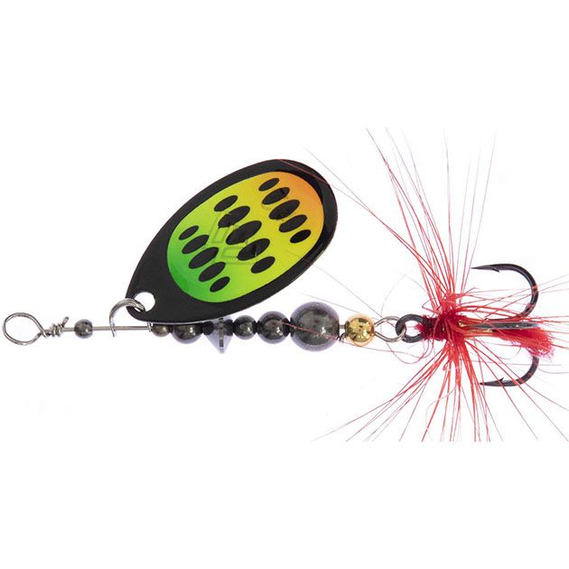 Блесна вращающаяся Mikado HYPNOTIC №3, 6,4 г., FIRETIGER, с красной кисточкой, тройник BKK