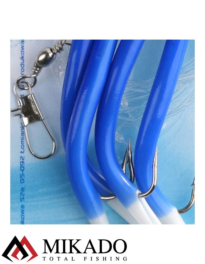 Морская оснастка Mikado GUMMI MAKK RIG, крючок № 2/0 BLUE ( 4 шт.)