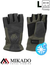 Перчатки рыболовные флисовые без пальцев Mikado UMR-11G-L серо-зелёные размер L