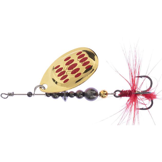 Блесна вращающаяся Mikado HYPNOTIC №3, 6,4 г., GOLDEN RED, с красной кисточкой, тройник BKK