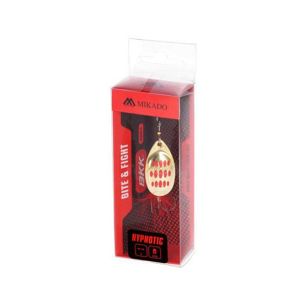 Блесна вращающаяся Mikado HYPNOTIC №3, 6,4 г., GOLDEN RED, с красной кисточкой, тройник BKK