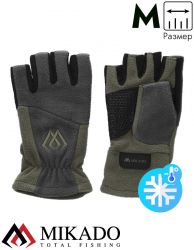 Перчатки рыболовные флисовые без пальцев Mikado UMR-11G-M серо-зелёные размер M