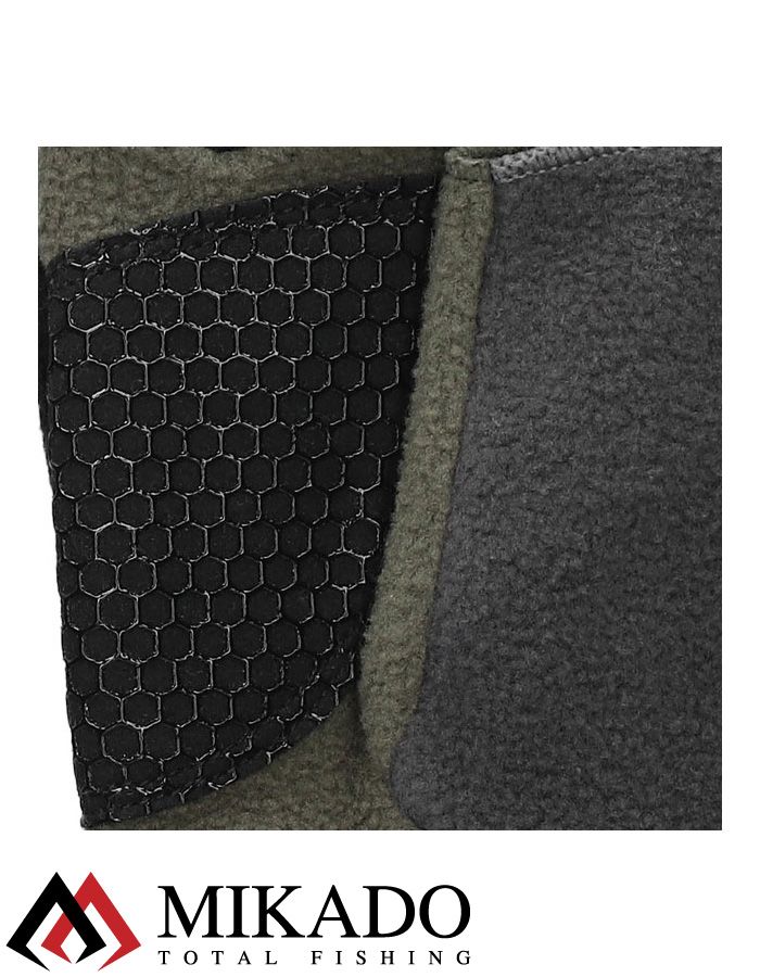 Перчатки рыболовные флисовые без пальцев Mikado UMR-11G-M серо-зелёные размер M