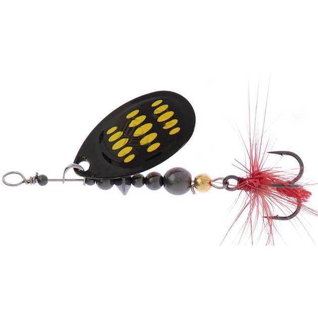 Блесна вращающаяся Mikado HYPNOTIC №4, 10.5 г., BEE, с красной кисточкой, тройник BKK