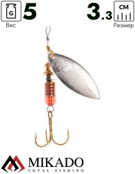 Блесна вращающаяся Mikado WILLOW №1, 5 г., состаренное серебро, длина лепестка 33 мм.