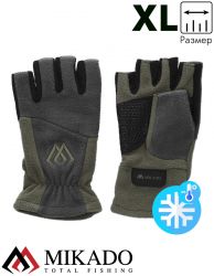 Перчатки рыболовные флисовые без пальцев Mikado UMR-11G-XL серо-зелёные размер XL