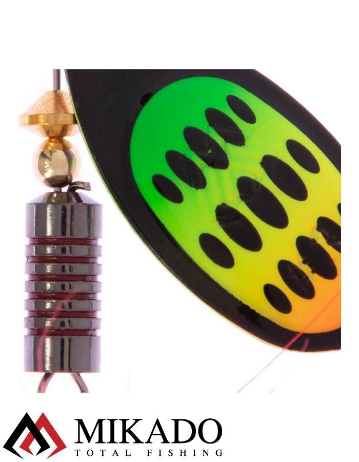 Блесна вращающаяся Mikado HYPNOTIC №4, 10.5 г., FIRETIGER, с красной кисточкой, тройник BKK